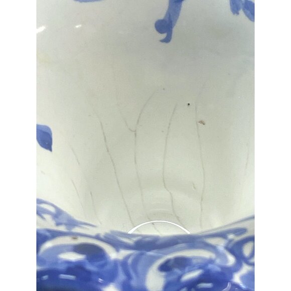Hand-Painted Blue & White Ceramic Basket Vase With Floral Design Made In Portuga - Picture 7 of 9